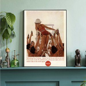 Framed 1963 Coke Coca-Cola Sexy female Lifeguard Vintage Restored Magazine Ad
